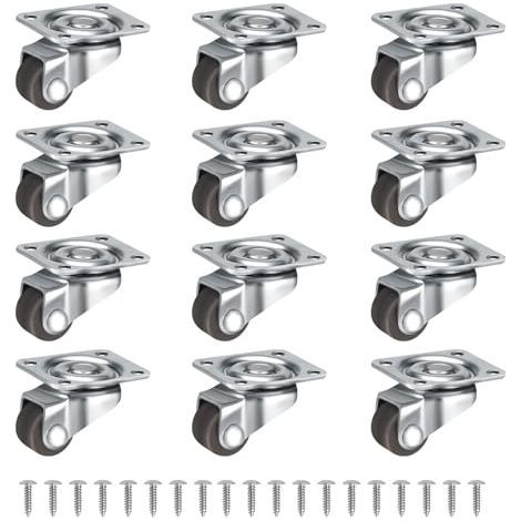 Lot de 12 petites roulettes pivotantes à 360° de 12 mm, silencieuses, pour petits meubles, tables, armoires, chariots, avec vis, marron. (1/5)