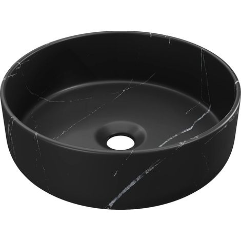 Lavabo da appoggio rotondo 36 cm Nero effetto marmo in Ceramica - VIAMARBA (1/4)
