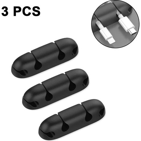 3 Organizadores de cables de escritorio, organizador de gestión de cables, clips de cable adhesivos para cables USB/eléctricos de oficina y hogar (Negro) (1/5)