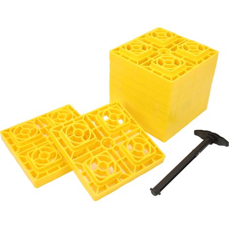 10 blocs de calage antidérapants pour camping-car, usage intensif, avec sac de rangement, pour roues simples et jumelées (1/5)