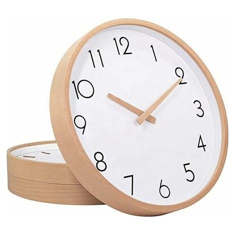 Horloge littéraire en bois massif à lecture silencieuse, design épuré, style nordique, horloge murale en bois, simple et élégante (1/5)