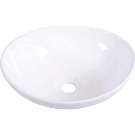 GOPLUS Vasque à Poser, Combinaison de Drainage Pop-Up, Lavabo Ovale, Lave-Mains, Évier en Céramique Moderne pour Salle de Bain, Toilettes, Hôtels, Restaurant, 41 x 33,5 x 14 CM Blanche (1/4)