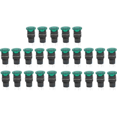 Interrupteur poussoir vert tête champignon 25 pièces, bouton plastique miniature IP65, temporaire auto-retour, 16mm 220V AC (1/5)