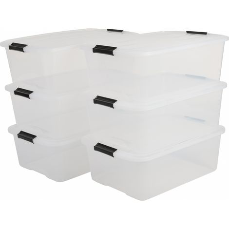 Iris Ohyama, Caja de plástico con tapa, 30L, set de 6, transparente, TB-30
