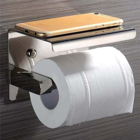 Portarrollos de papel higiénico con soporte integrado, ideal para dispensadores de papel higiénico en hoteles y hogares. Dimensiones: 10 x 14 x 10 cm. Color: blanco plateado. - Crezuo (1/4)