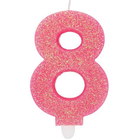 Big Party Candelina Numero 8 Cera Sweety Fuxia Glitter
