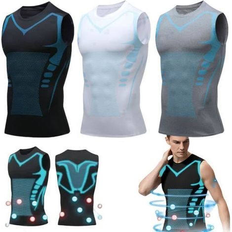 debardeur amincissant 3 pièces chemise de Compression, gilet gainant, chemise sans manches façonnante ionique pour hommes