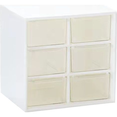 Boîte de Rangement 6 Tiroirs Transparente Plastique Compacte pour Bureau Cosmétiques et Fournitures Scolaires Design Moderne (1/5)
