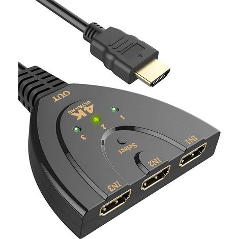 Multiprise HDMI Switch 4K 3 Entrée 1 Sorties, Commutateur HDMI 4K avec Câble, Commutateur UHD 3D HDR pour TV PC Games Consoles Projecteur TV Stick (1/5)