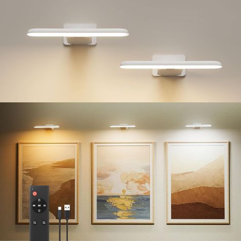 Applique Murale pour Tableaux, Éclairages Murales à Batterie Rechargeable, Lampe LED sans Fil pour Cible de Fléchettes, Lumiere pour Photos, 3 Températures de Couleur, Télécommande,Blanc (1/5)