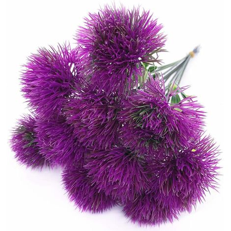 Artificial Dandelion Flowers, Plastic Plants Shrubs Bushes Fake Grass Wedding Indoor Outdoor Home Garden Verandah Centerpieces Arrangements Party Decoration Planting Filler - Purple 10 Pcs (1/5)