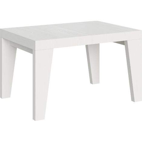 Table à manger extensible bois Naxo 2 rallonges fines 4 pieds 140 à 244 cm-Blanc-4 pieds-2 rallonges fines-140 à 244 cm (1/5)