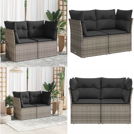 Canapé de jardin 2 places avec coussins gris résine tressée - Canapé De Jardin - Meuble Extérieur - Salon De Jardin - Résine Tressée - Rotin Synthétique - Home & Living (1/5)