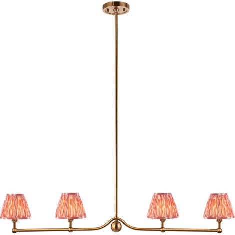 Endon Santiago Suspension en laiton vieilli brossé avec abat-jour en tissu Ikat rose corail 16 cm 4 x B22