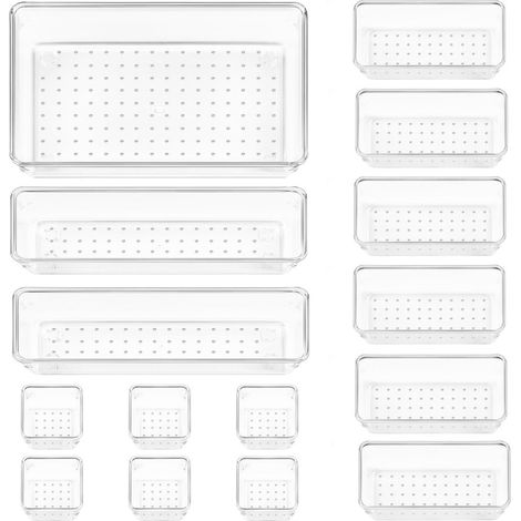 15 organisateurs de tiroirs en plastique transparent - adaptés aux cosmétiques, à la cuisine, à la salle de bain et au bureau. (1/5)