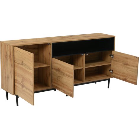 Credenza moderna in legno con tre ante e ripiani 160 x 35 x 76 cm (1/5)