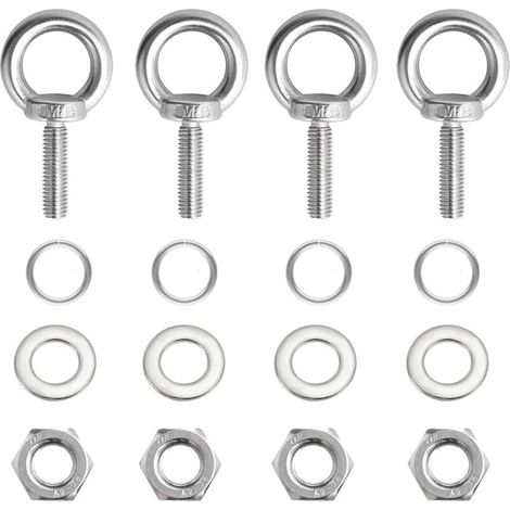 4 Pcs Boulons à Oeil M8 x 30 mm, pour Piton à Visser Inox, Vis à Anneau de Levage en Acier Inoxydable 304 avec Filetage pour Fixation et Suspension, avec écrous et Quincaillerie (1/5)