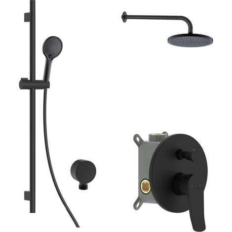 kielle Nefia - Set de douche avec mitigeur encastré, 2 sorties, avec accessoires EcoSpare et corps d’encastrement, noir mat 20627SP104 (1/5)
