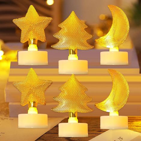 Bougies Chauffe-Plat LED,6 Pièces Bougies Sans Flamme,Décoration de Noël,Bougeoirs de Noël,Décoration de Table,pour la Maison,la Chambre,la Table (1/5)