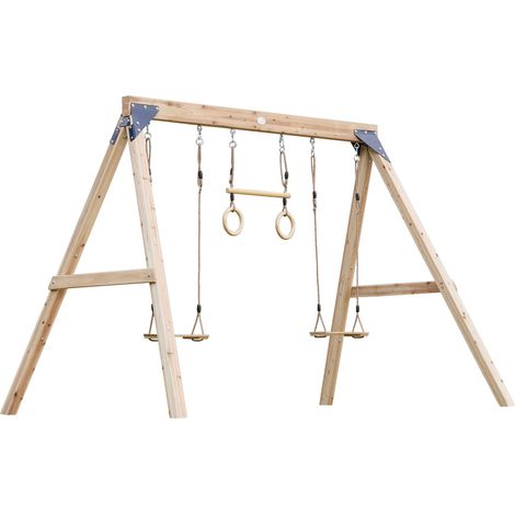 AXI – Balançoire double en bois FSC marron avec trapèze – 2 sièges en bois – Réglable en hauteur – Garantie 10 ans