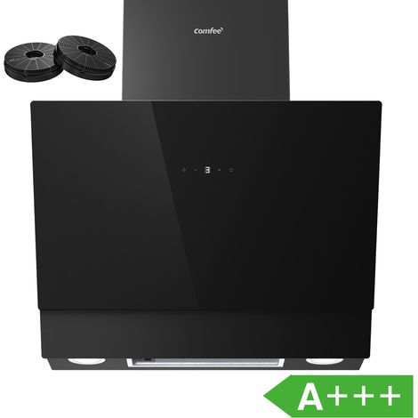 Comfee – Hotte aspirante inclinée 60cm – Débit 650m³/h – Classe A+++ – 4 vitesses – Filtres à charbon – Commandes gestuelles – Verre noir (1/5)