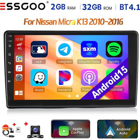 Autoradio Android 15 pour Nissan Micra K13 (2010-2016) avec CarPlay, GPS, Wi-Fi et RDS - 2+32G DAB+ CAM