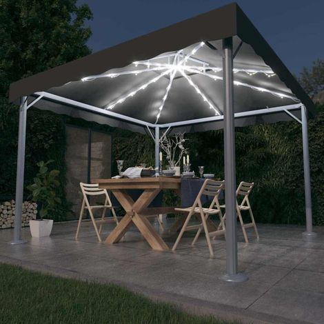 vidaXL Cenador con tira de luces LED aluminio antracita 300x300 cm (1/5)
