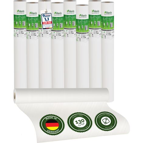 Veluxis® Papier peint intissé lisse de qualité supérieure, utilisable comme sous-couche et pour la peinture – peignable, pontant les fissures, indéformable (lot de 8 pièces blanc, 25,00 m x 1 m - 130