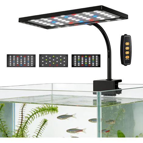 Éclairage LED à clip pour aquarium - 14 W - Spectre complet - Avec 10 niveaux de luminosité - Rotation à 360° et grand angle de 120 ° - USB 5 V - Pour plantes aquatiques jusqu'à 180 l (1/5)