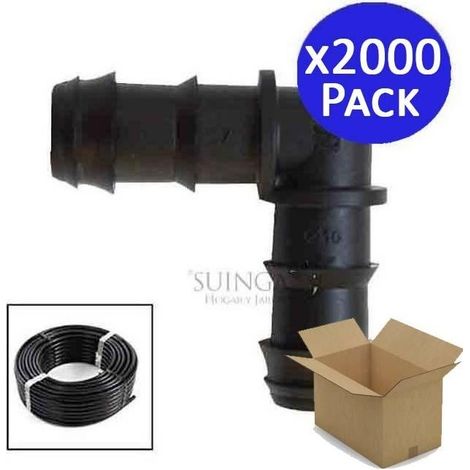 2000 Stück Tropfbewässerungs-Winkel 16 mm – Schlauchverbinder aus schwarzem Kunststoff