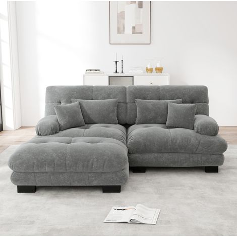 Divano modulare in ciniglia grigio con ottomane abbinate, design cloud (1/5)