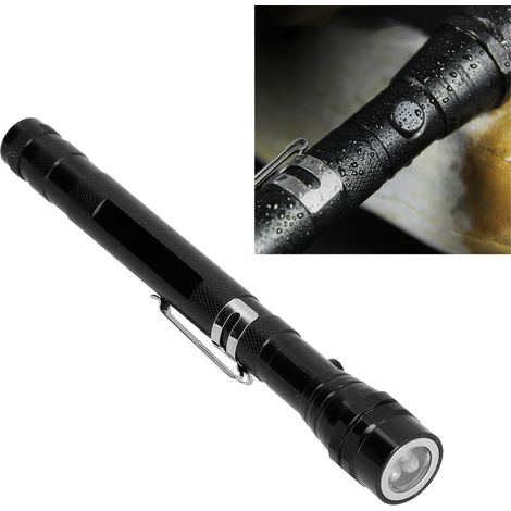 Lampe torche LED telescopique flexible magnétique à 3 LEDs pour la récupération d'objets (modèle noir aluminium, extensible 56cm) pour camping et exploration. (1/5)