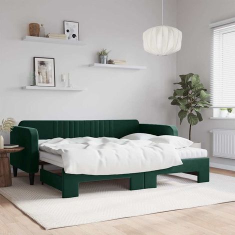 Tagesbett Ausziehbar mit Matratzen Dunkelgrün 90x200 cm Samt
