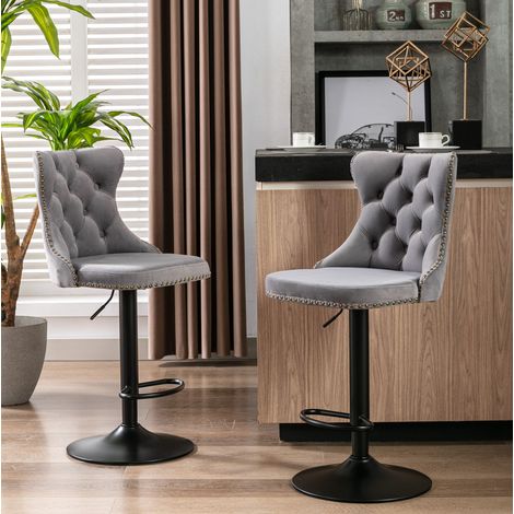 Sgabello da bar girevole a 360° con schienale ergonomico, base stabile da 45 cm, velluto nero (1/5)
