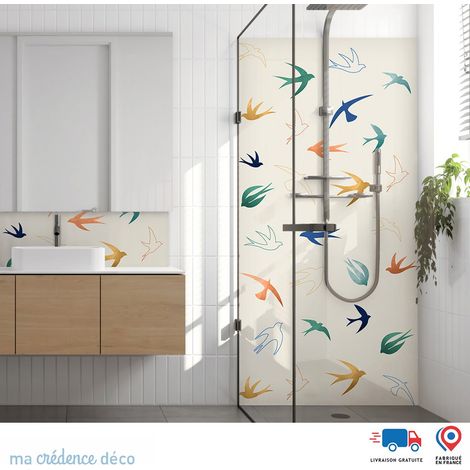 Panneau de douche : Oiseaux aquarelles - Alu composite - 90 - 245 (1/3)