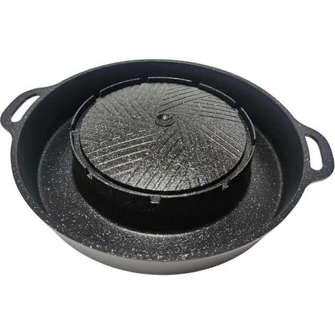 Grillpfanne in 1, Antihaft-Kochgeschirr, tragbar, koreanisch, BBQ, Grillplatte, Grillpfanne für den Außenbereich, Fleischtablett, 39 x 39 cm, schwarz, Legierung (1/5)