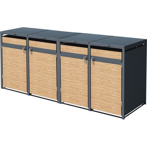 ML-Design Copribidone per 4 Bidoni di Spazzatura 240L 264x80x116,3 cm Antracite Aspetto Larice Acciaio Contenitore per Pattumiera Copri Bidone per Rifiuti con 4 Porte con Serratura (1/5)
