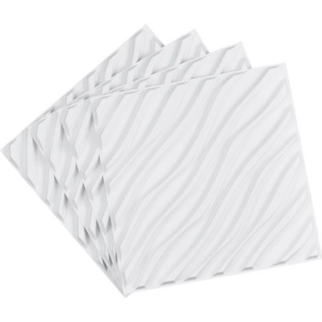 Panneaux Muraux 3D, Lot de 12, 50x50 cm, PVC Design Moderne Vagues, Couverture 3 m², Décor Intérieur pour Salon, Chambre, Plafond, Blanc Mat (1/5)