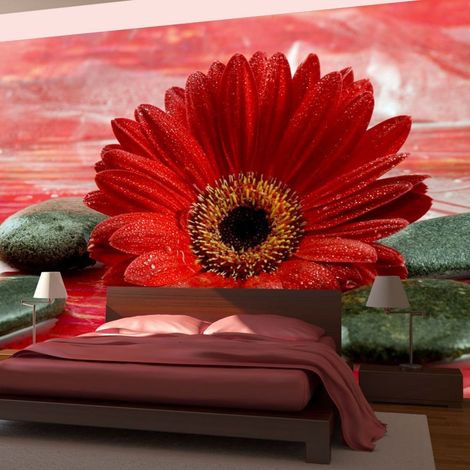 Papier peint gerbera, pierres et zen - 250 x 193 cm (1/4)