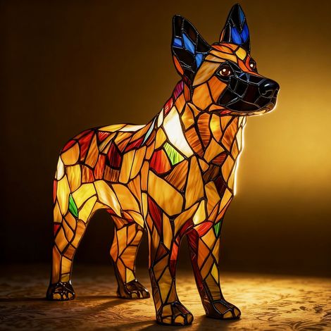 Intelligente Tischlampe in Form eines Schäferhundes (batteriebetrieben) – Retro-Tischlampe – 3D-Tier-Nachtlicht – 17 cm – LED-3D-Lichtornament