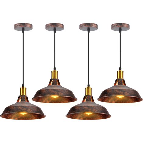 Vintage Metal Chandelier, Hanging Light with Dome Lampshade, Retro Industrial Pendant Light Ø27cm Rust, 4PCS (1/5)