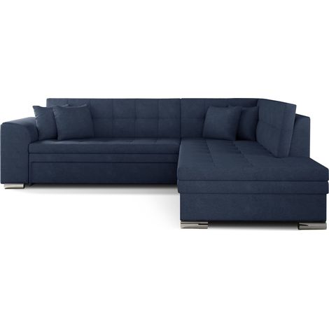 Canapé convertible angle droit tissu bleu turquin et chromé Pika 260cm (1/5)