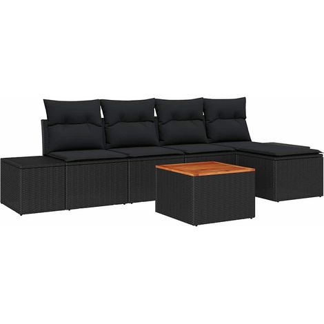 Garden Sofa Set with Cushion 6 pcs Black Poly Rattan vidaXL