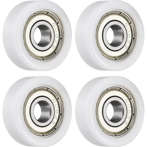 Lot de 4 poulies de roulement à rouleaux - 8 x 28 x 10 mm - Roulettes plates avec roulement 608RS pour accessoires de matériel de meubles (blanc) (1/4)