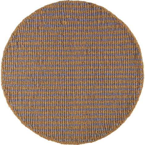 Tapis rond en fibre de coco artisanale marron ambiance naturelle - Marron naturel à motif bleu