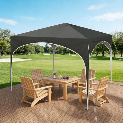 Gazebo pieghevoli 3x3 m, con borsa da trasporto, altezza regolabile, impermeabile e anti-UV, grigia, metallo e tessuto Oxford