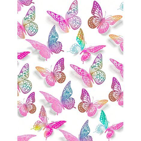 Autocollants muraux papillon 3D, 4 styles, 3 tailles, décoration de papillon pour anniversaire, fête, gâteau et chambre de bébé, autocollants amovibles avec effet de lustre perlé, 12 pièces (1/4)