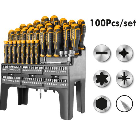 Set Cacciaviti giraviti professionali kit 100 pz inserti taglio croce torx INGCO