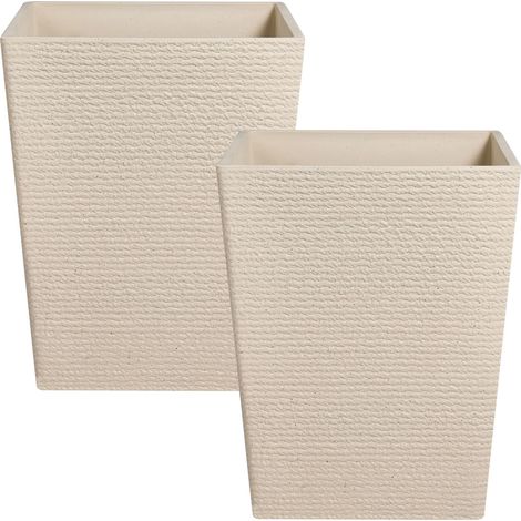 Set of 2 Garden Plant Pots Beige Synthetic Large Ribbed Effect Flower Pots for Patio CYRODALIS (1/5)