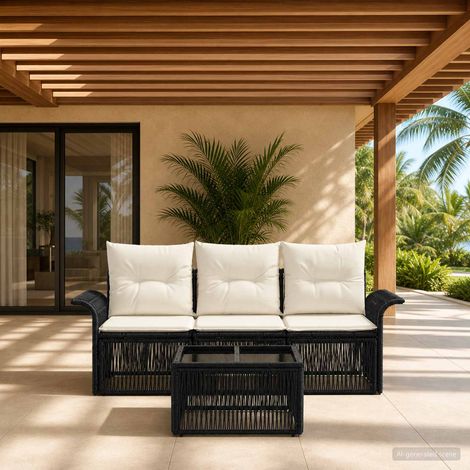 vidaXL Ensemble de canapé de jardin 4 pcs Noir polyrotin (1/5)